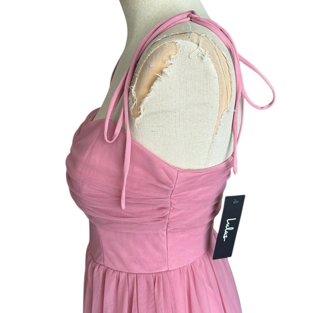 NWT Lulus Endlessly Darling Dusty Rose Mesh Tiered Tie-Strap Maxi Dress XS - Picture 6 of 10